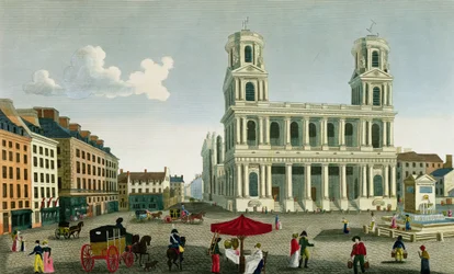 Ansicht der Kirche Saint-Sulpice, graviert von Anne Rosalie Filleul (geb. Bouquet) (1752-94)